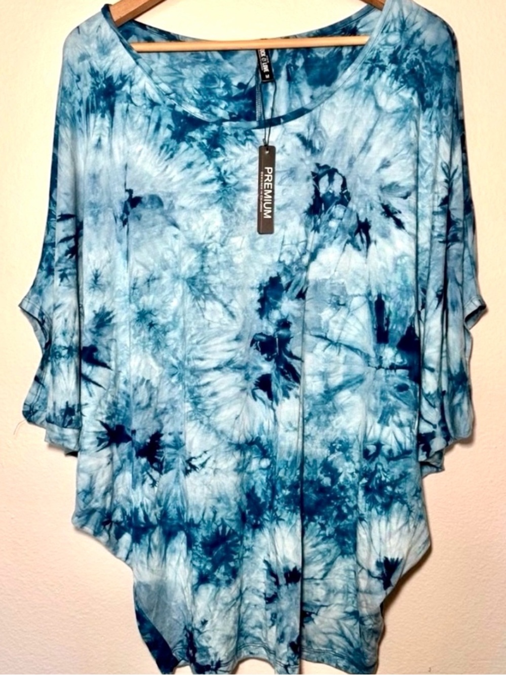 Lock & Love Blue Tie Dye Dolman Sleeve Top NWT Modal Relaxed Size Medium
